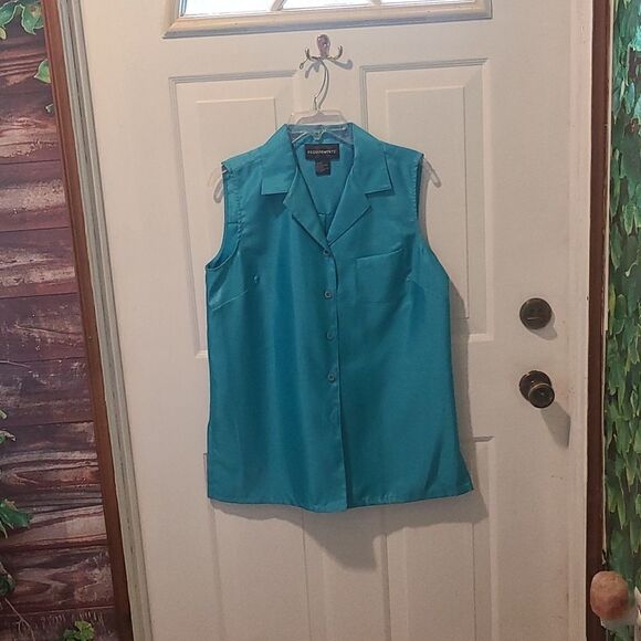 Ladies Size 10 Sleeveless Turquoise Blouse - Picture 1 of 10